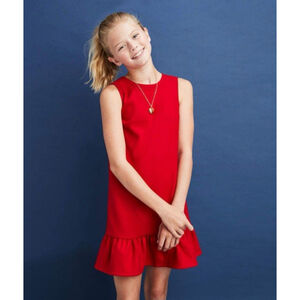 NWT Vineyard Vines V Back Ponte Dress JUNIORS XL Red Classic Party Picnic Ruffle
